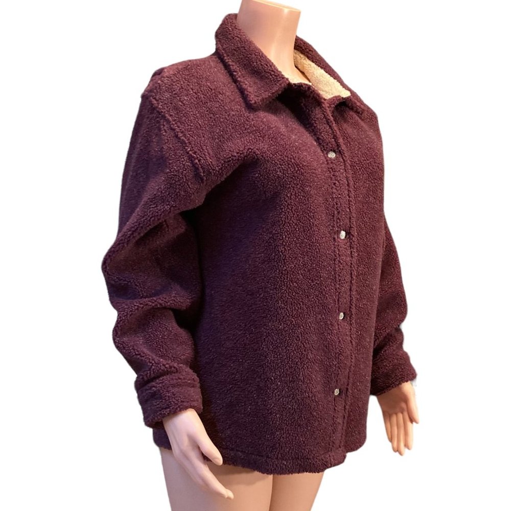 NWOT Cabela's Vintage 90s Sherpa Snap Top Shacket Long Sleeve Purple L Large